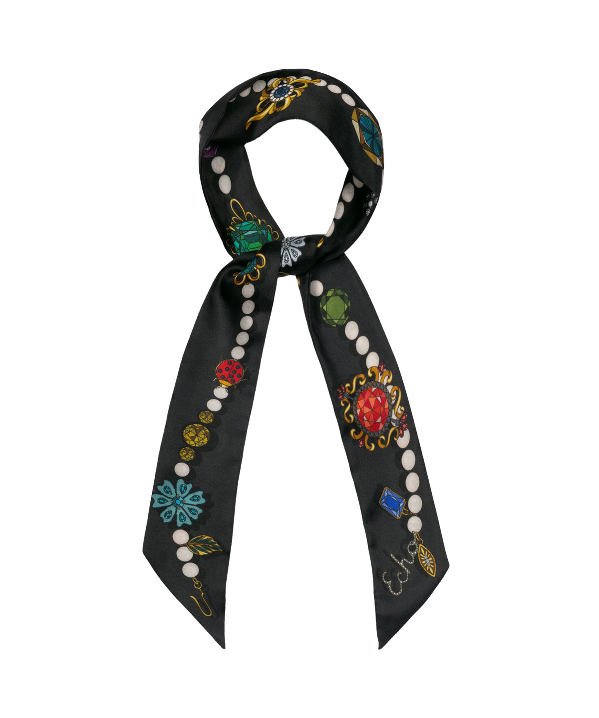 Bejeweled black silk ribbon