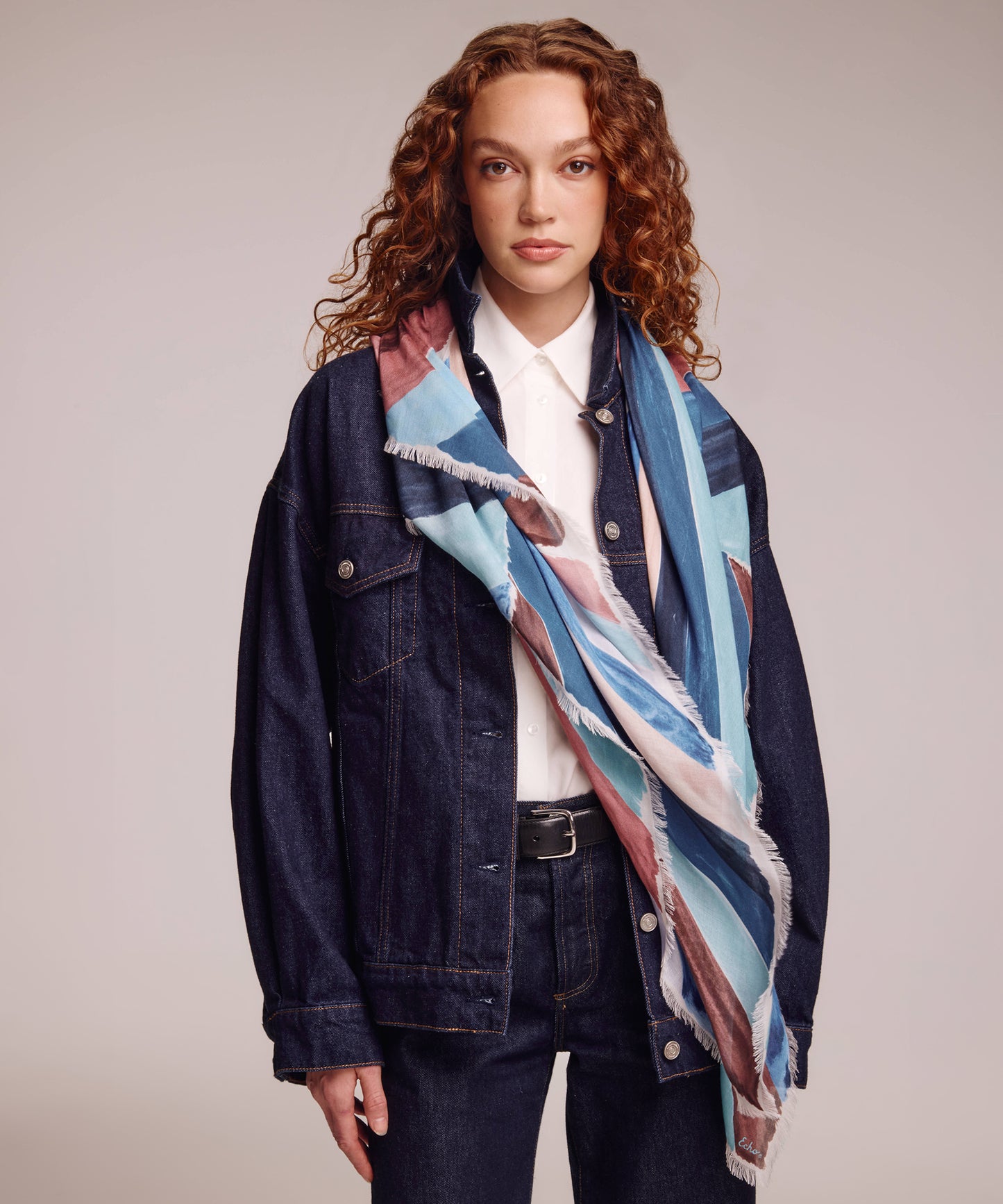 Painted Chevron Modal Square Scarf in blue