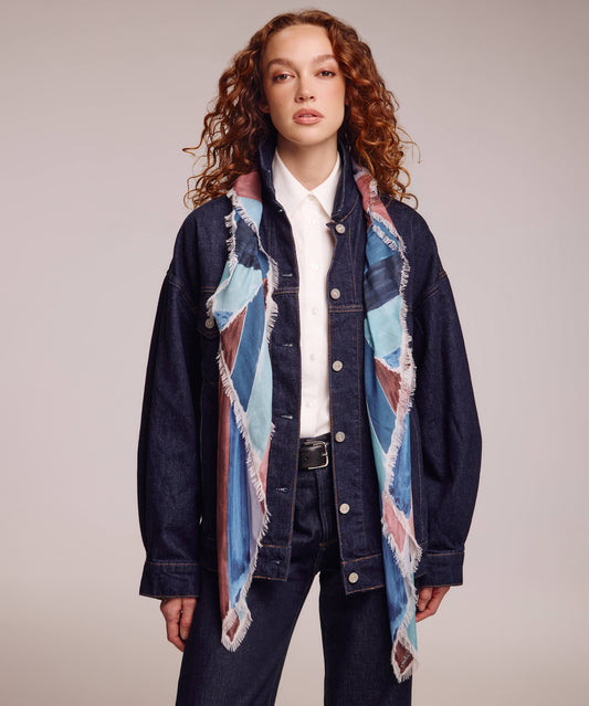 Painted Chevron Modal Square Scarf in blue