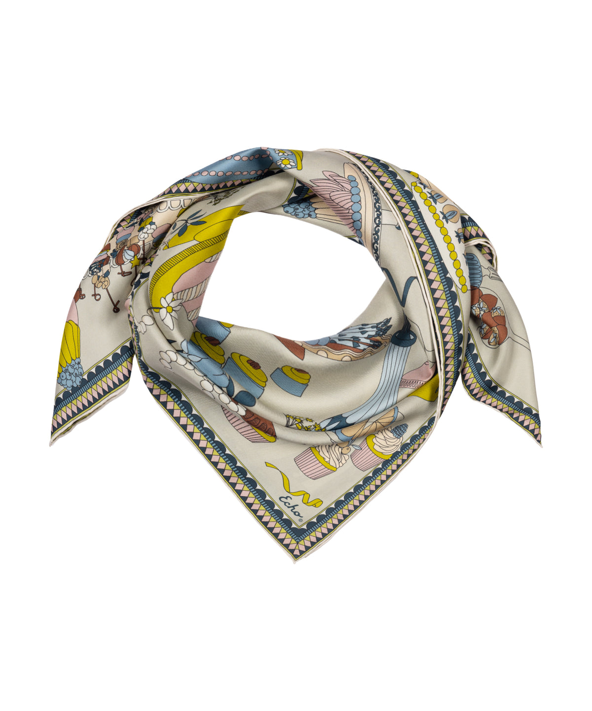 Banquet Illustration Silk Scarf in Cream