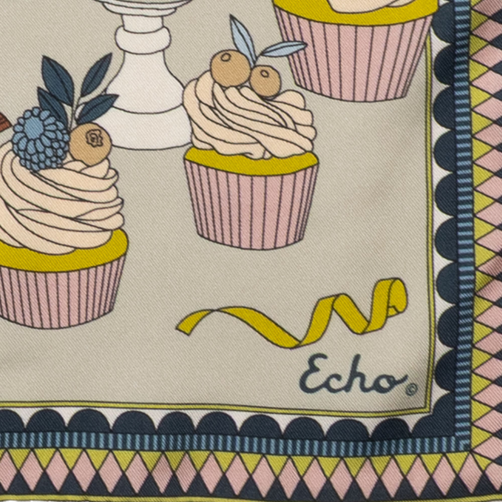 Banquet Illustration Silk Scarf in Cream