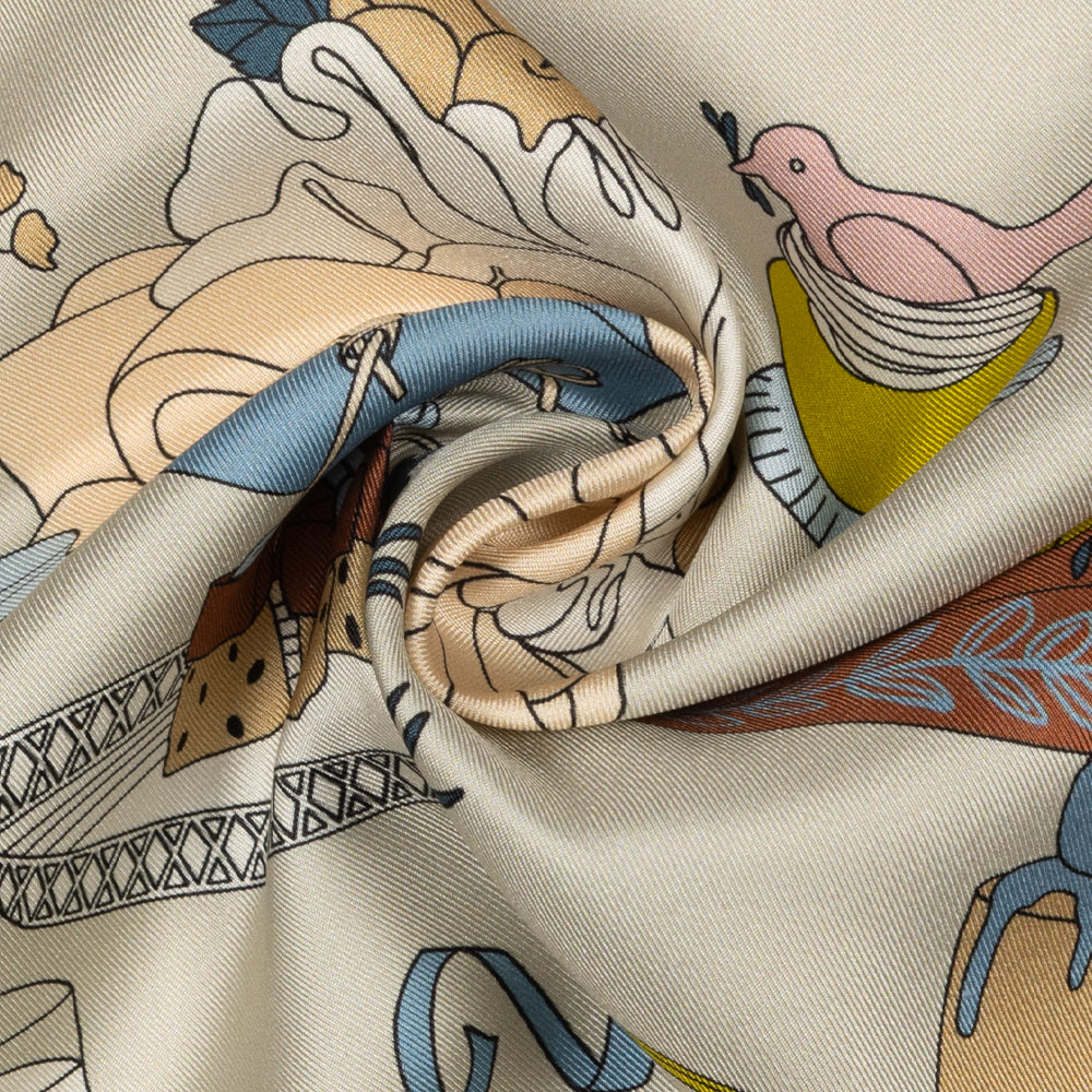 Banquet Illustration Silk Scarf in Cream