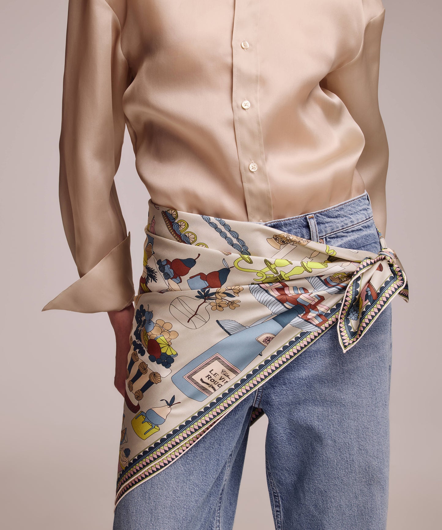 Banquet Illustration Silk Scarf in Cream