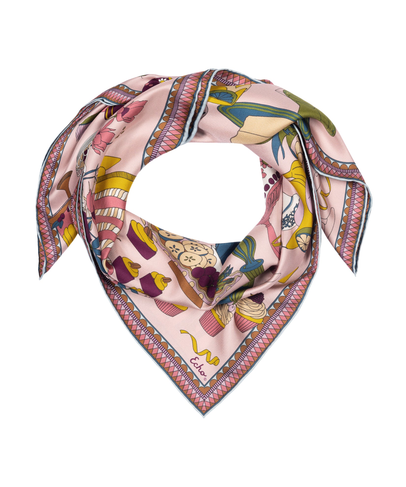 Banquet Illustration Silk Scarf in Pink