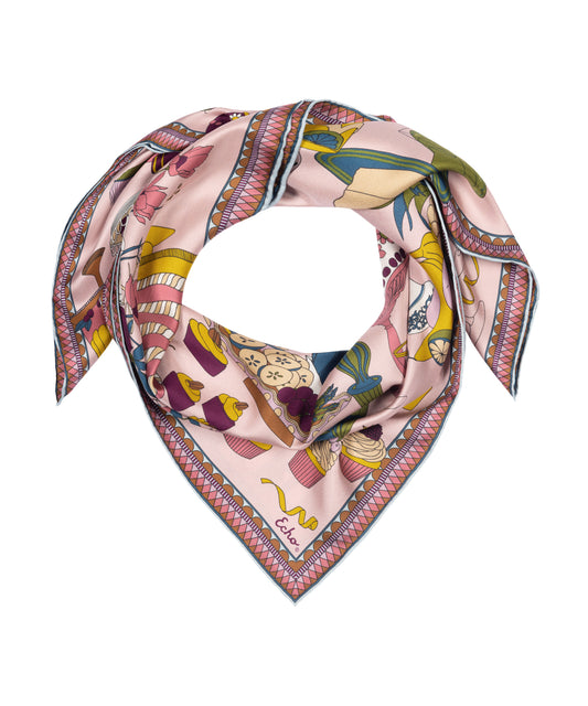 Banquet Illustration Silk Scarf in Pink