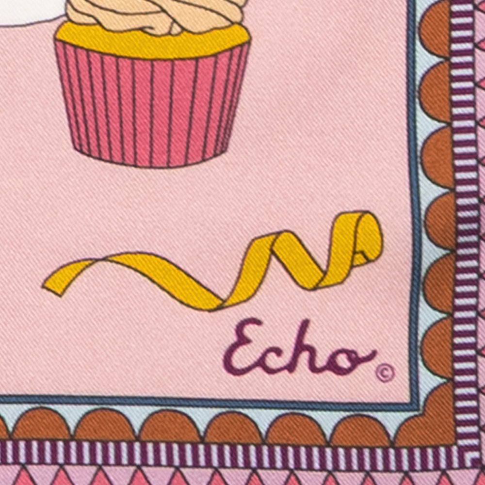 Banquet Illustration Silk Scarf in Pink