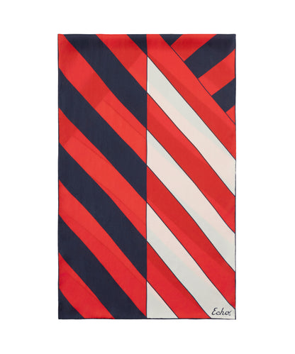 Stripe Silk Oblong in Red/ Navy