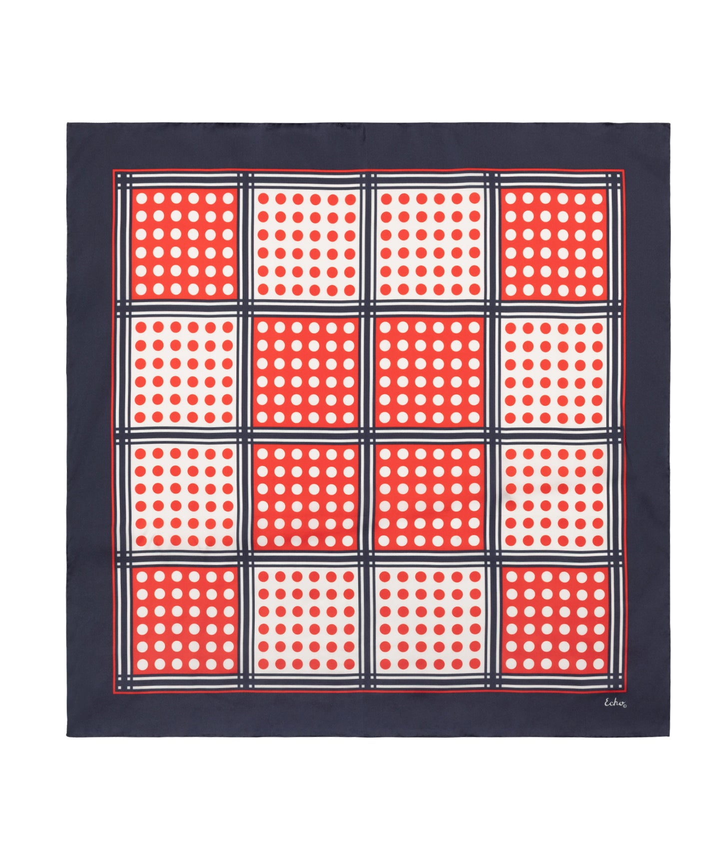Grid Dots Square Scarf in Red and Blue
