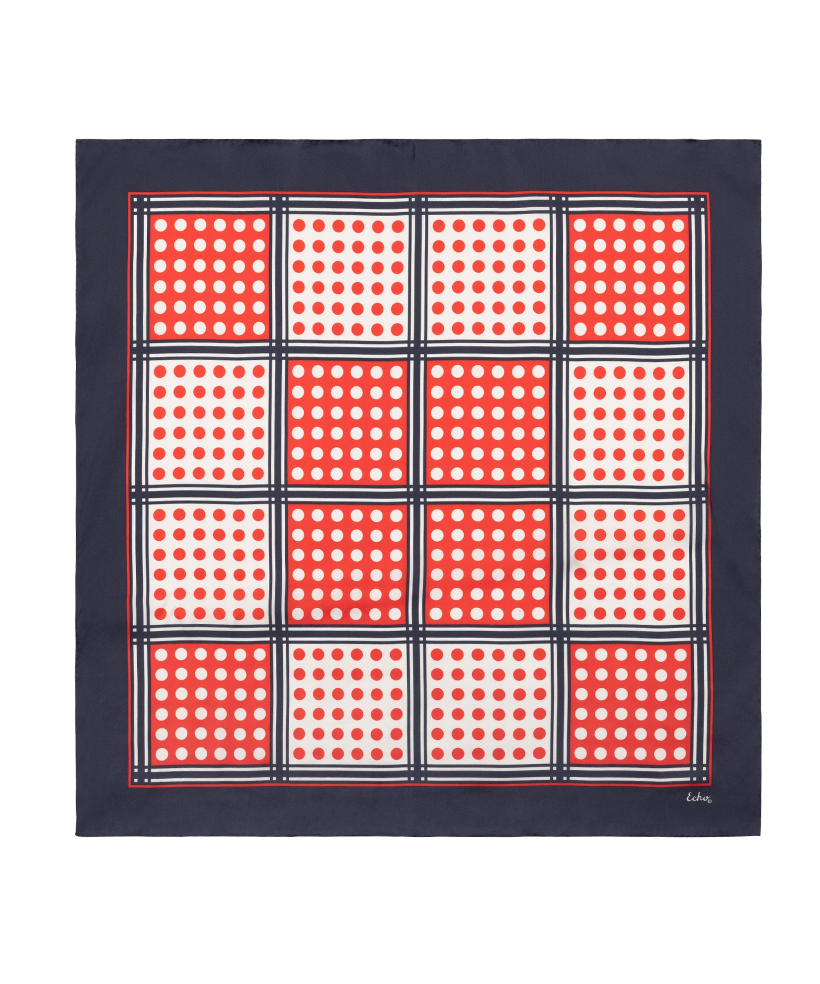 Grid Dots Square Scarf in Red and Blue