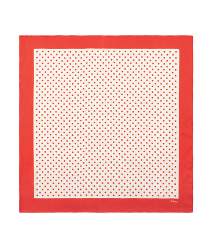 Red and white polka dot scarf on a white background