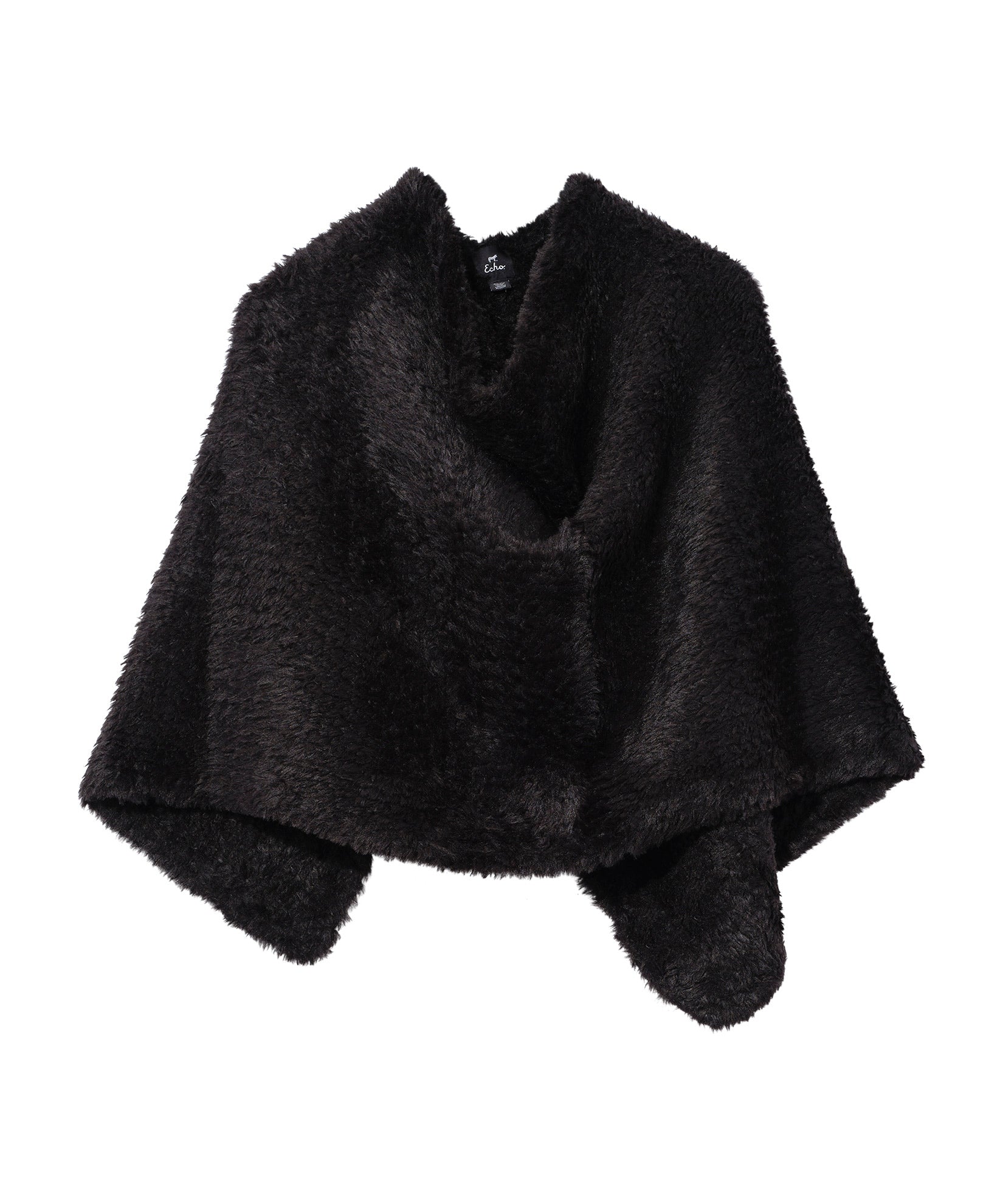 Plush Fur Poncho in color Black