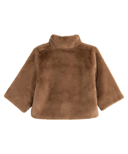 Sheared Mink Faux Fur Jacket in color chai