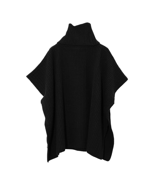 Ribbed Poncho in color black