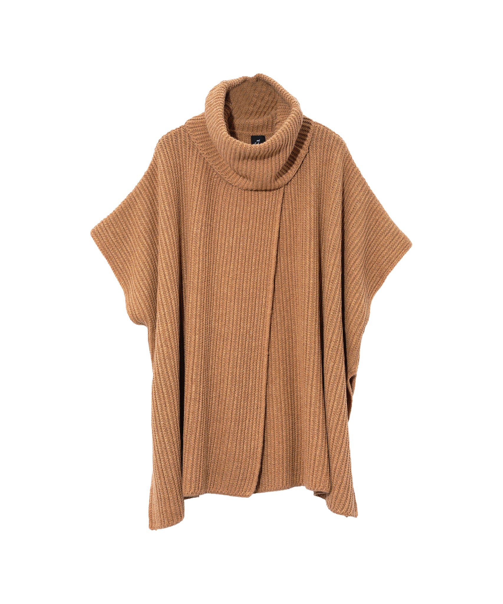 Ribbed Poncho in color Camel Heather