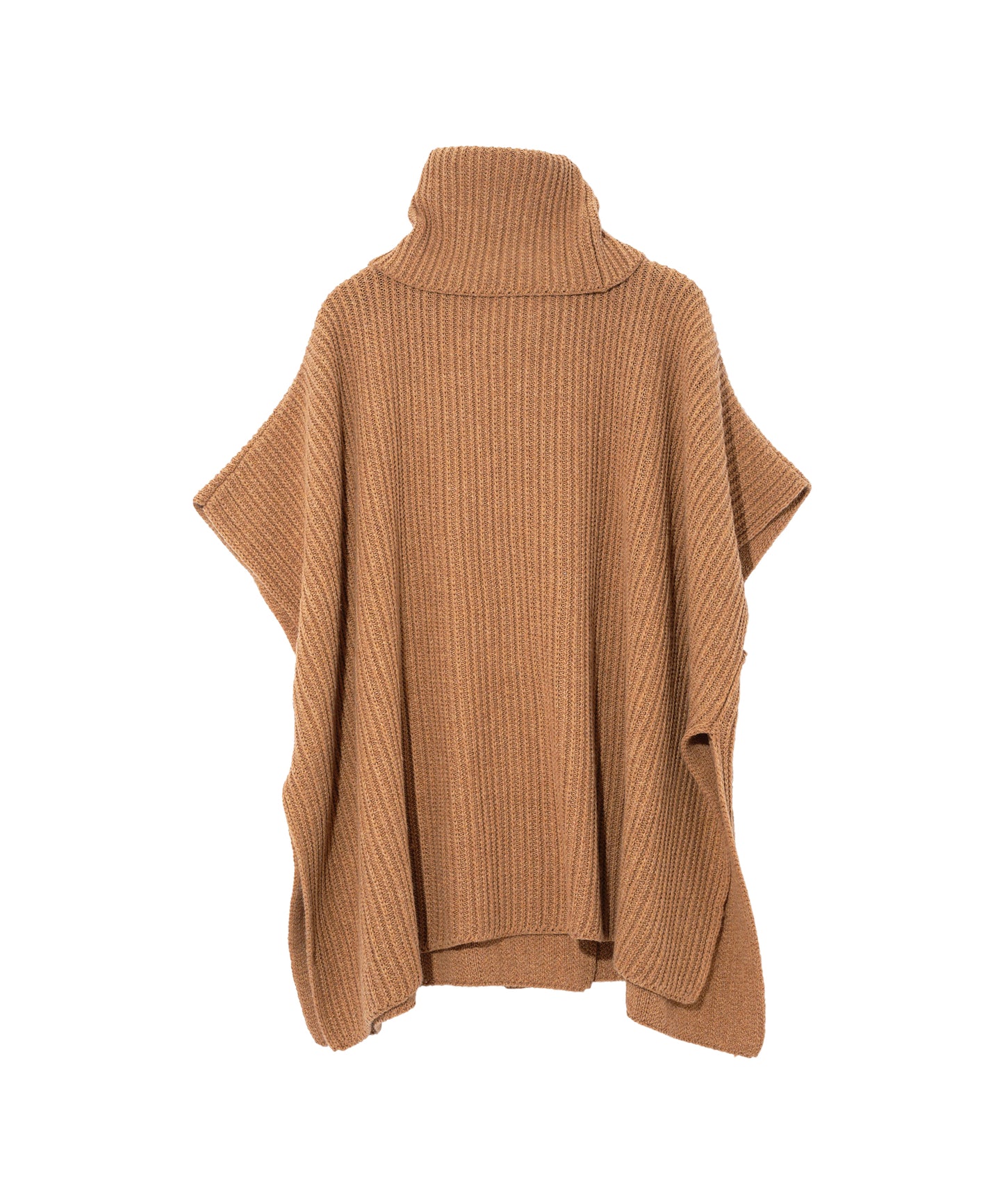 Ribbed Poncho in color Camel Heather