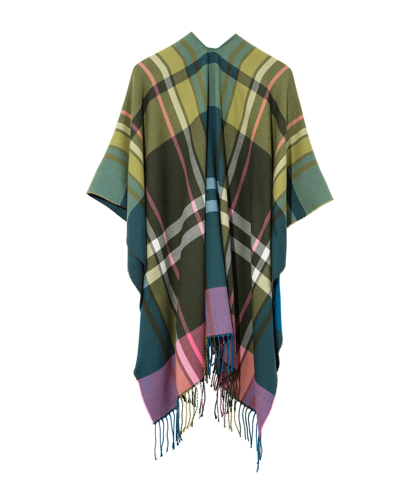 Plaid Ruana in color Olive