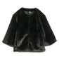 Collarless Fur Jacket With Raglan Sleeves color black