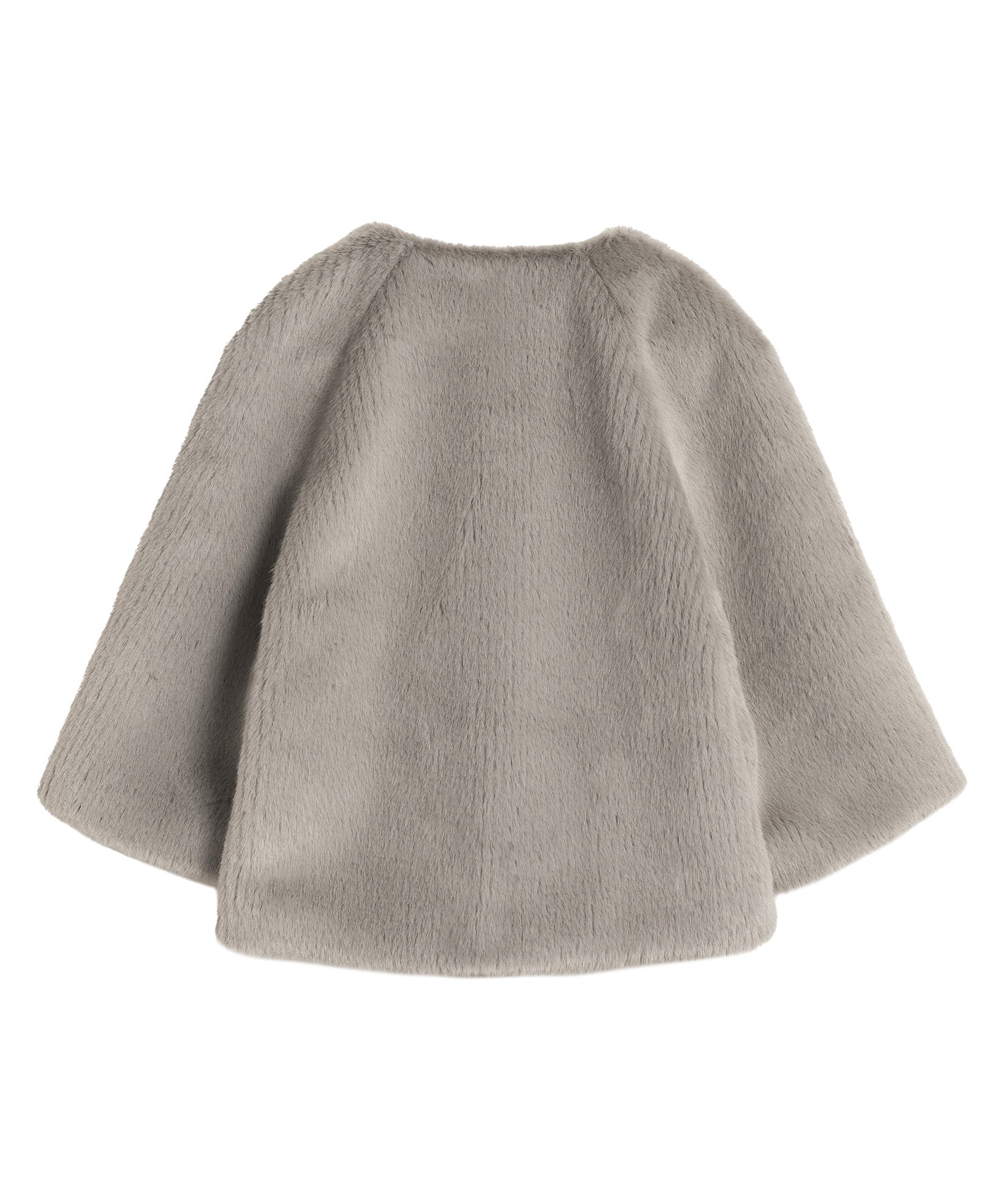 Collarless Fur Jacket With Raglan Sleeves color silver