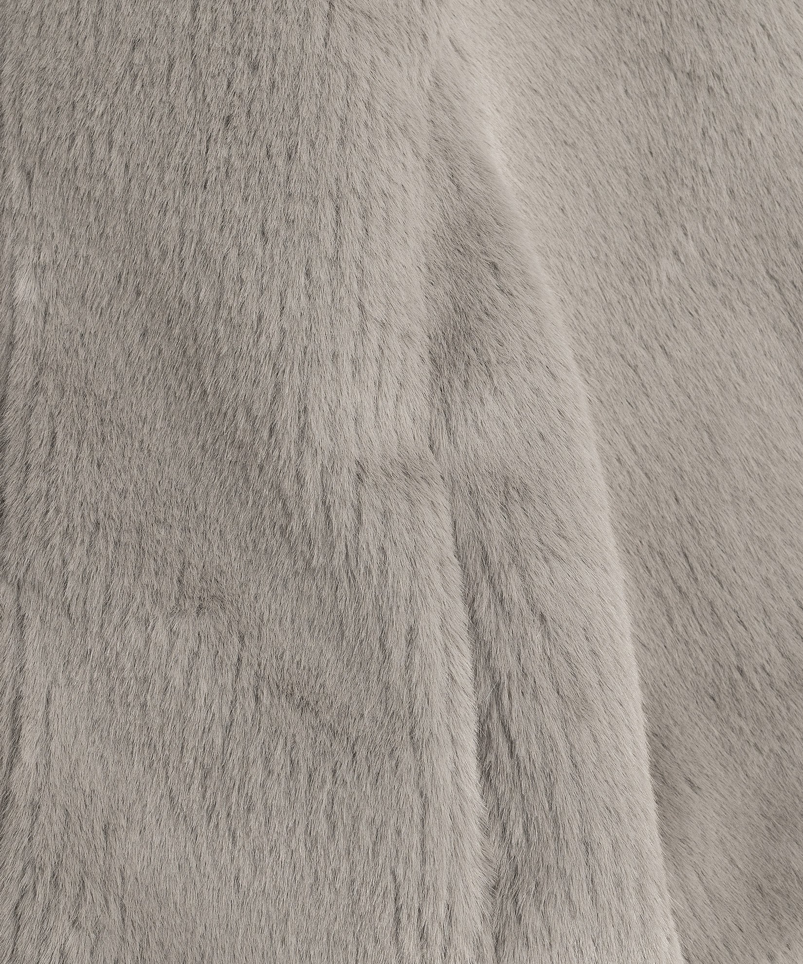 Collarless Fur Jacket With Raglan Sleeves color silver