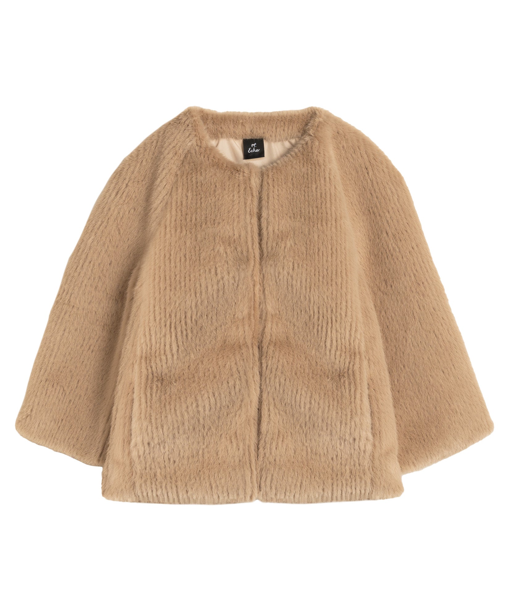 Collarless Fur Jacket With Raglan Sleeves color camel