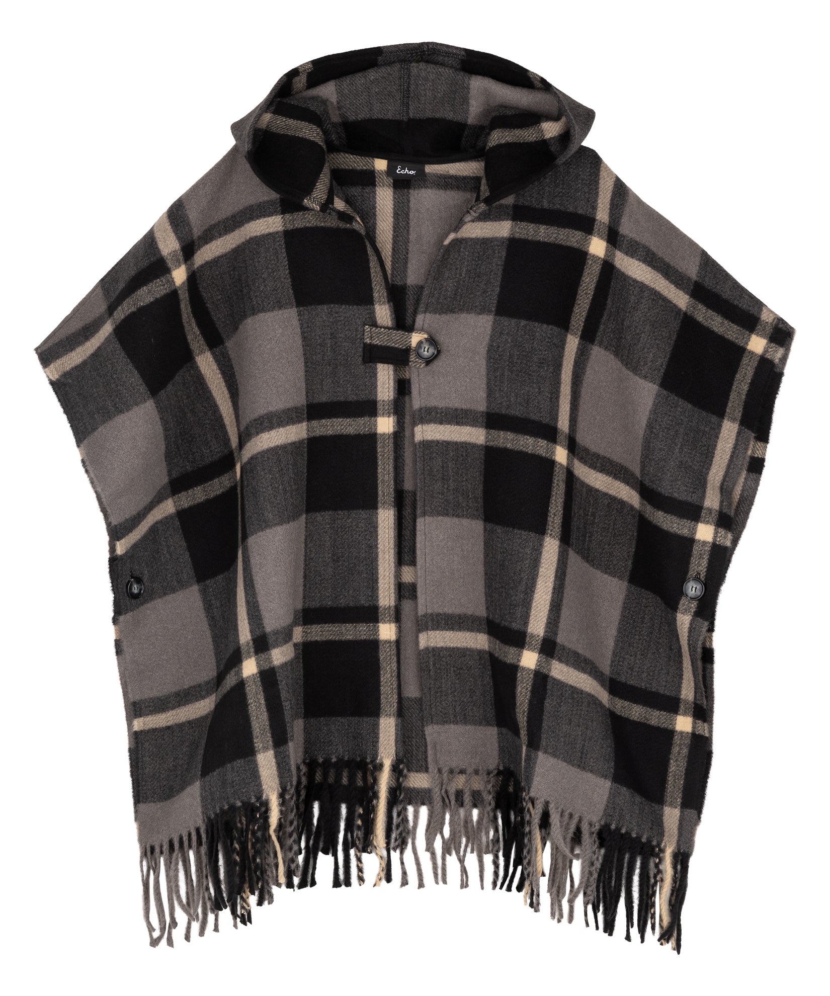 Windowpane Hooded Ruana in color charcoal