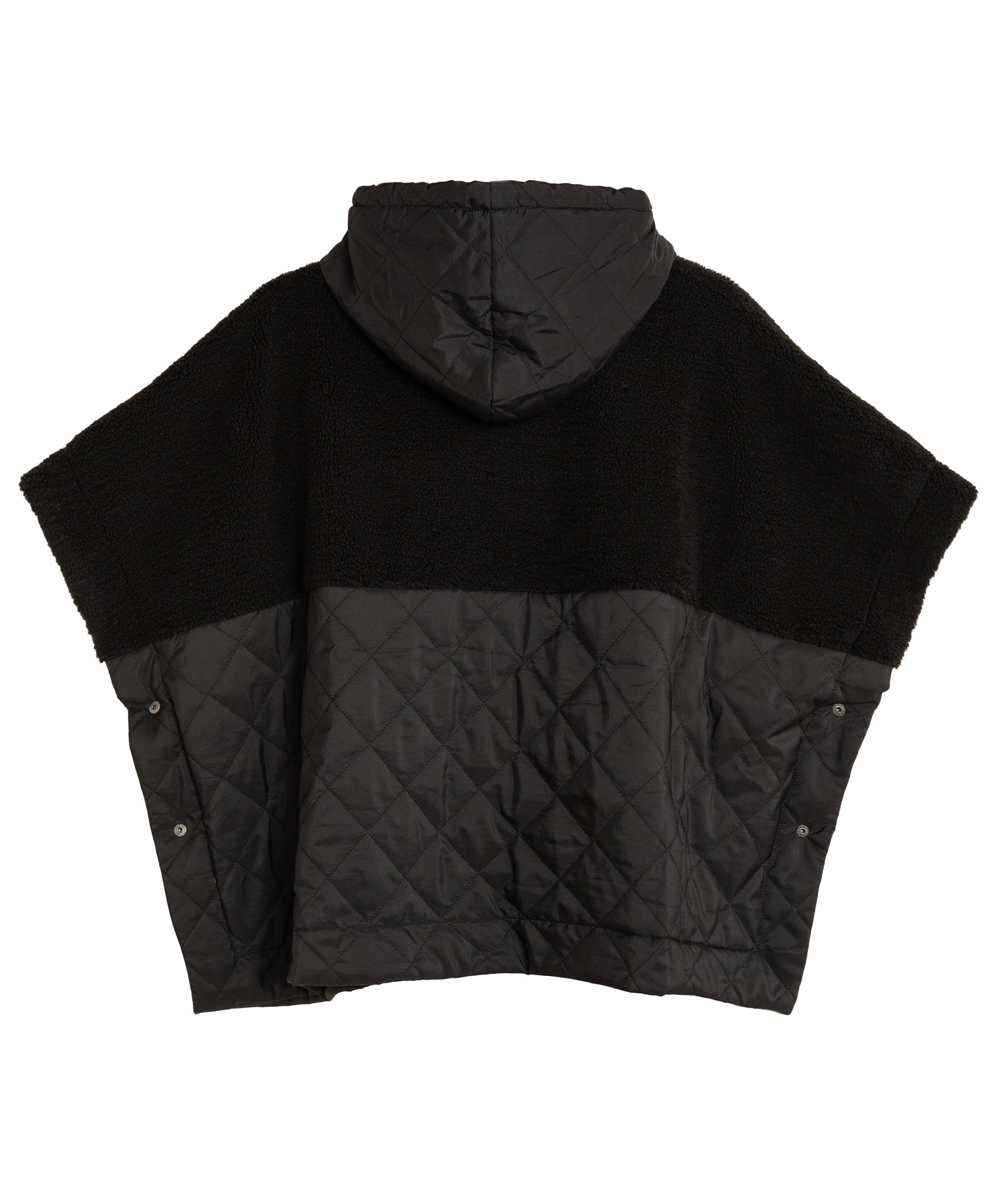 Combo Quilted Hooded Poncho in color black