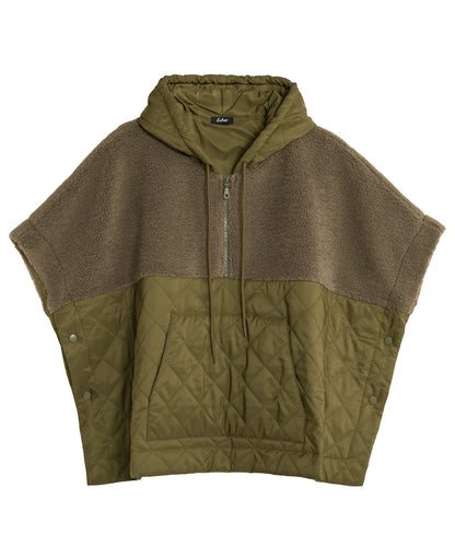 Combo Quilted Hooded Poncho in color olive