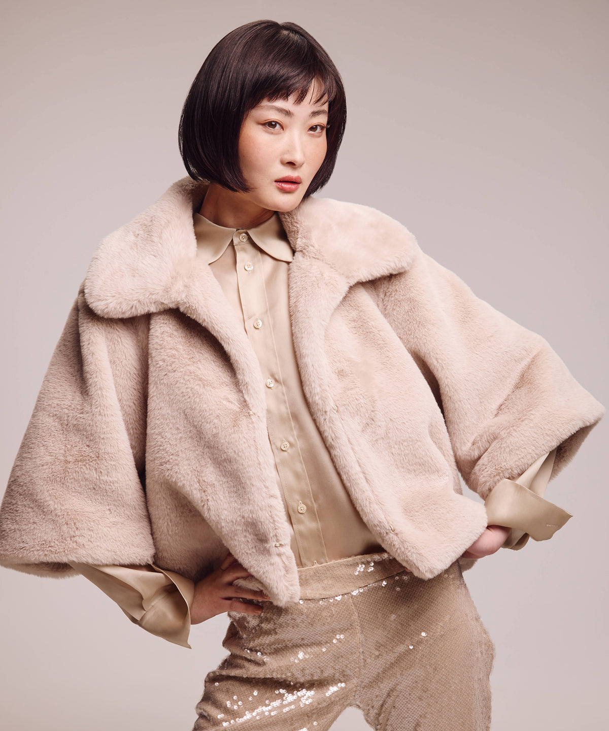 blair sheared mink faux fur jacket in taupe