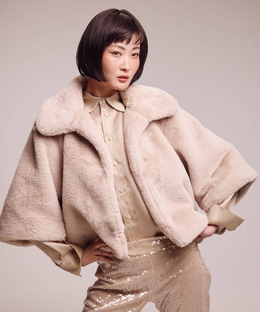 blair sheared mink faux fur jacket in taupe