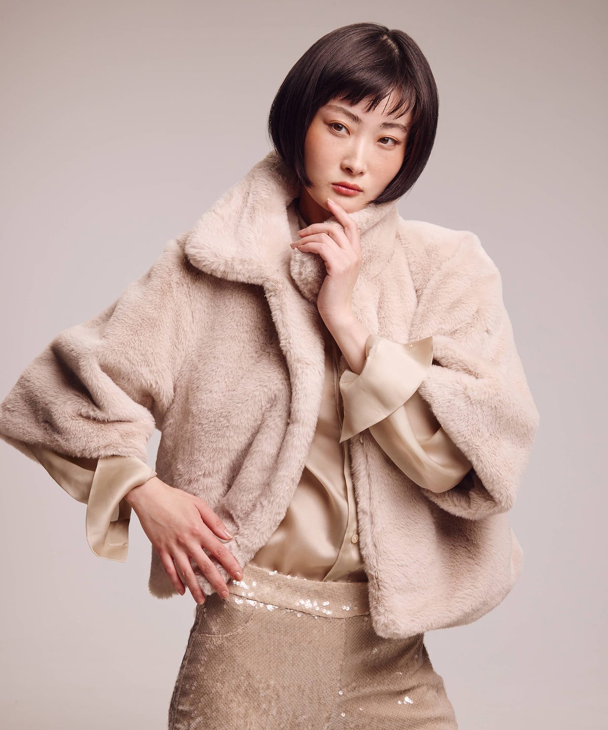 blair sheared mink faux fur jacket in taupe