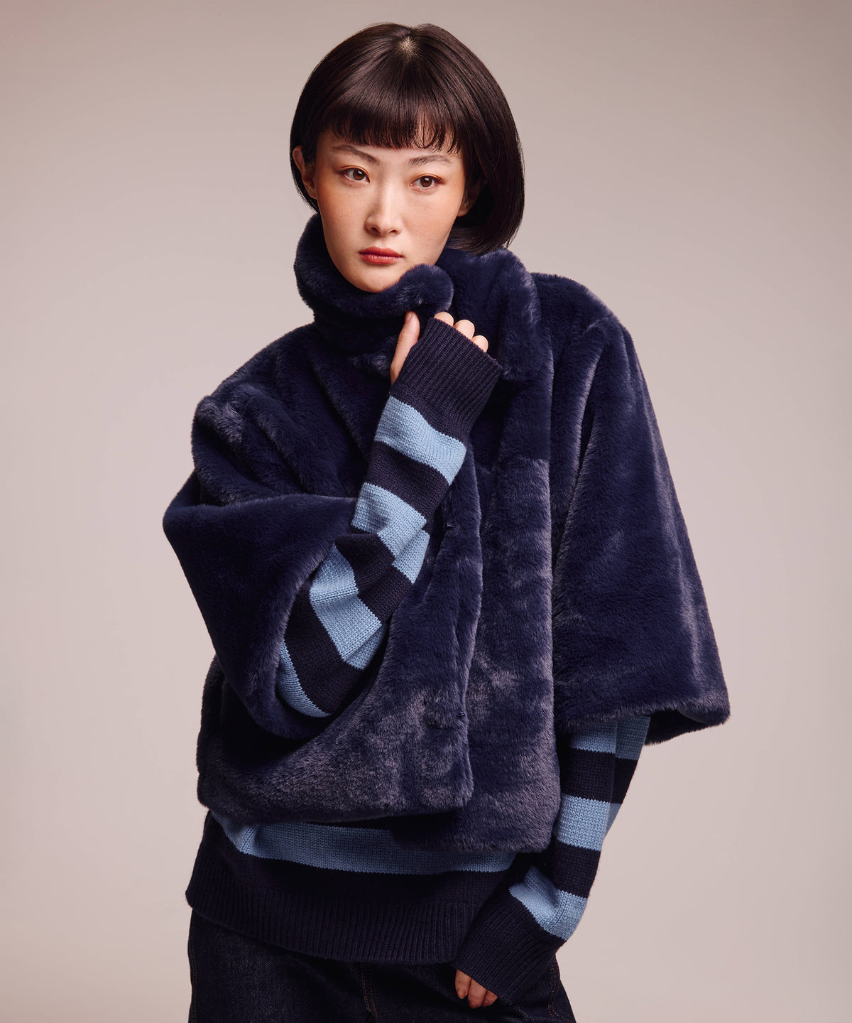 blair sheared mink faux fur jacket in denim blue