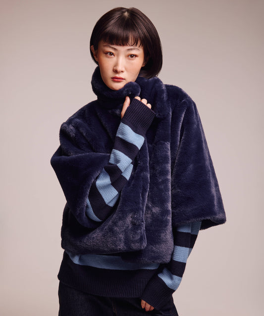 blair sheared mink faux fur jacket in denim blue