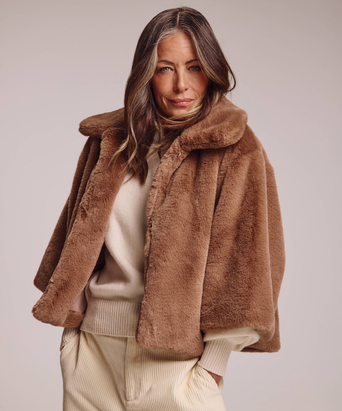 blair sheared mink faux fur jacket in chai