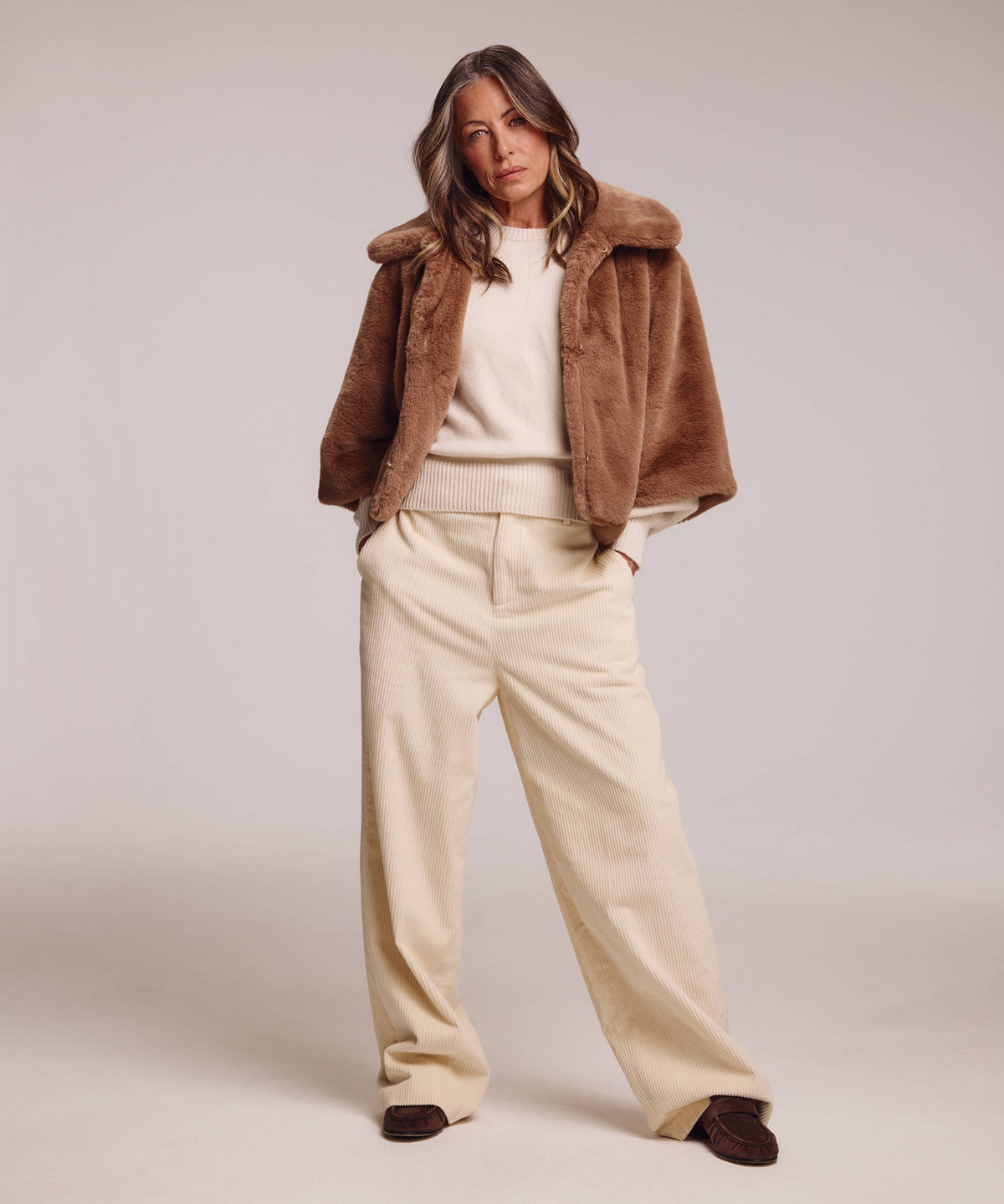 blair sheared mink faux fur jacket in chai