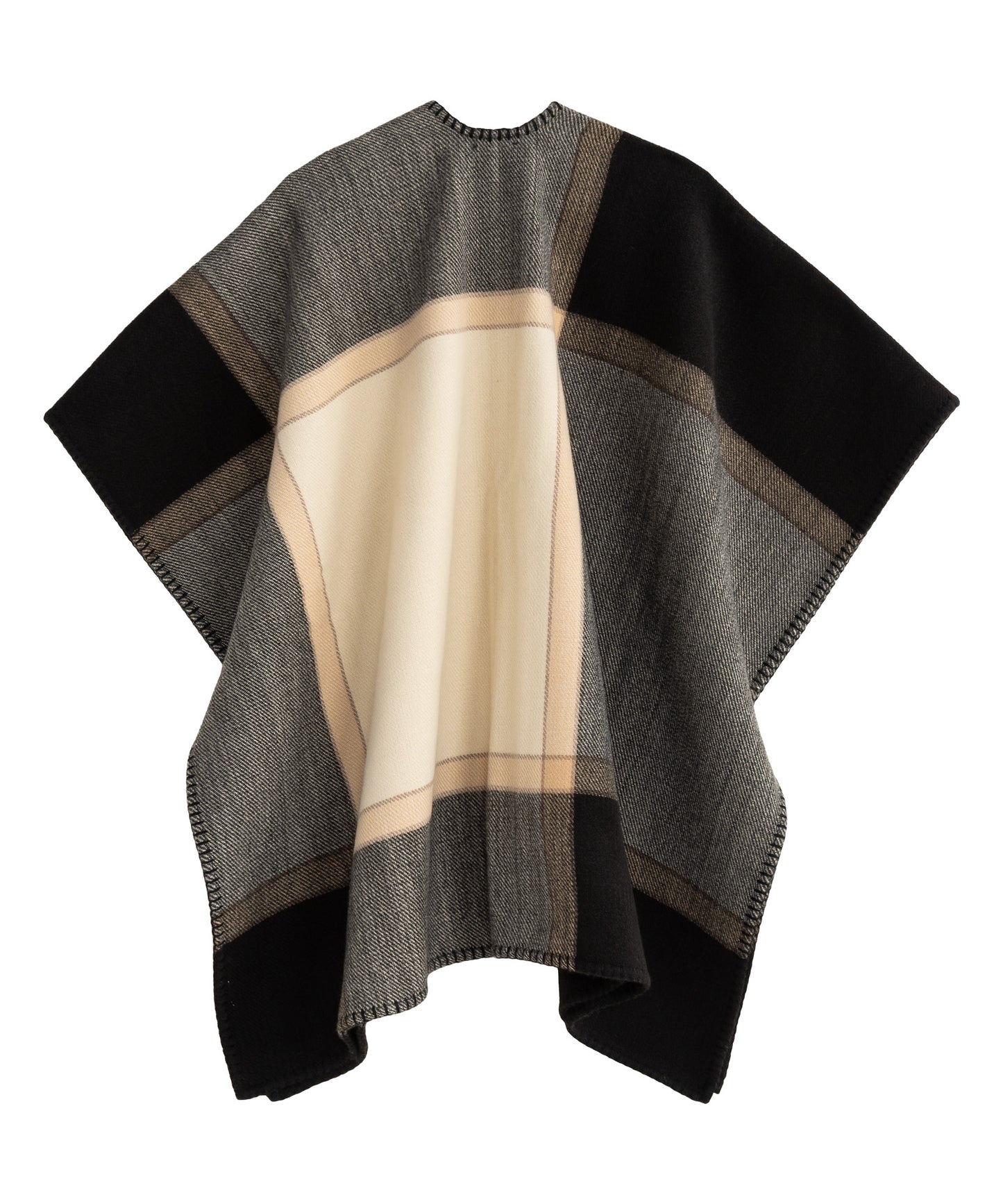 Plaid Ruana in Black