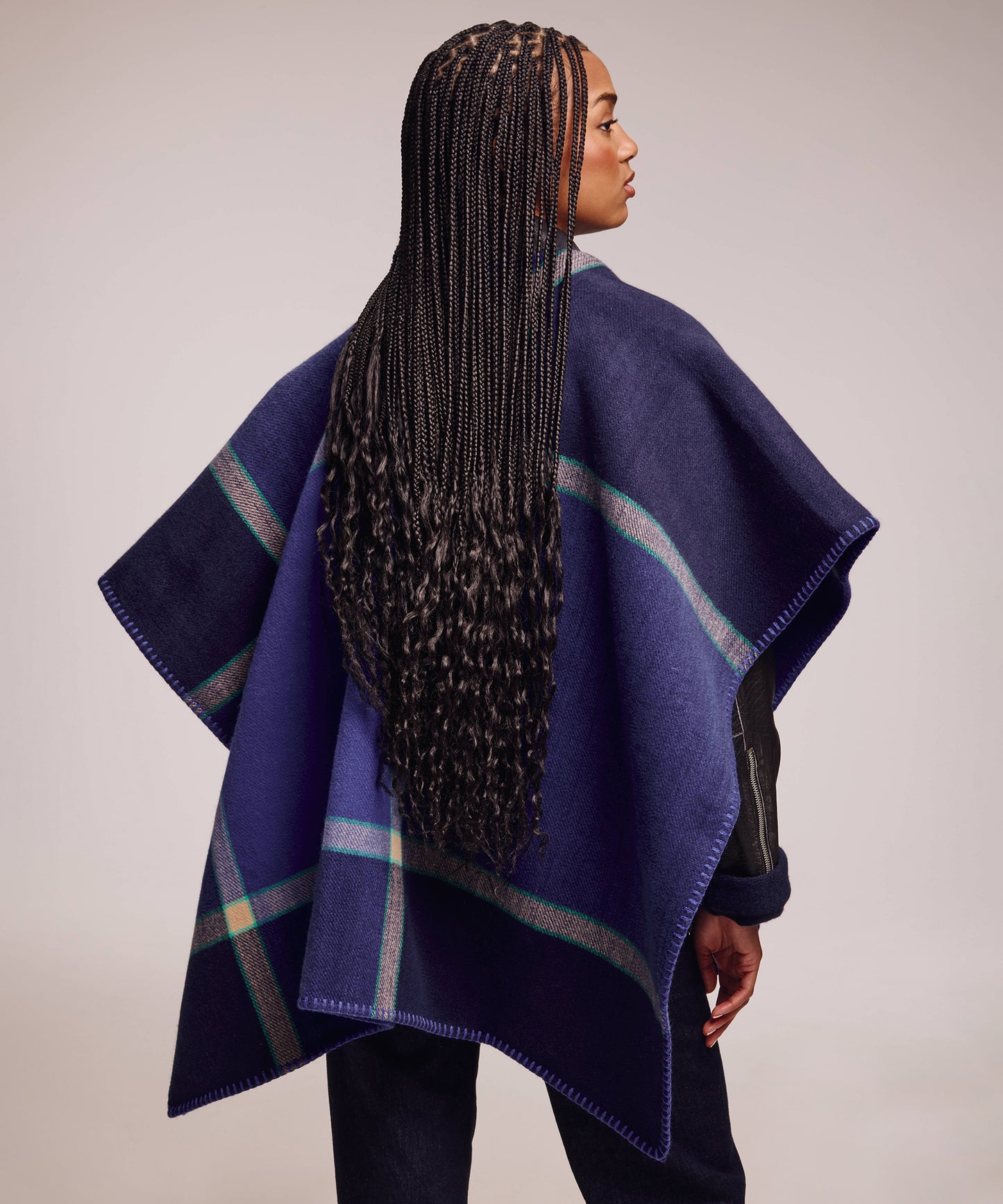 Plaid Ruana in Navy