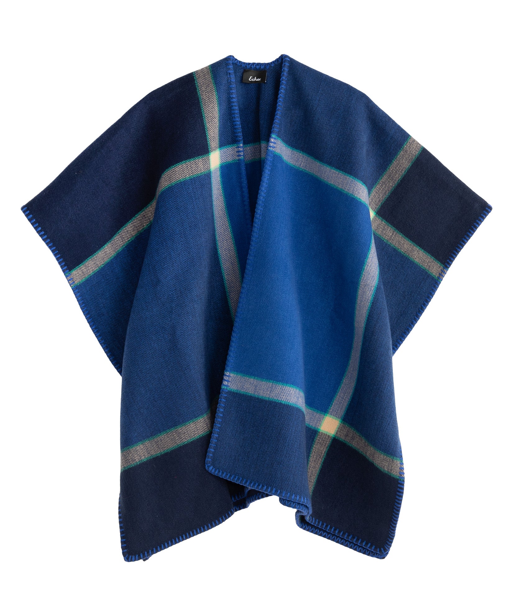 Plaid Ruana in Navy