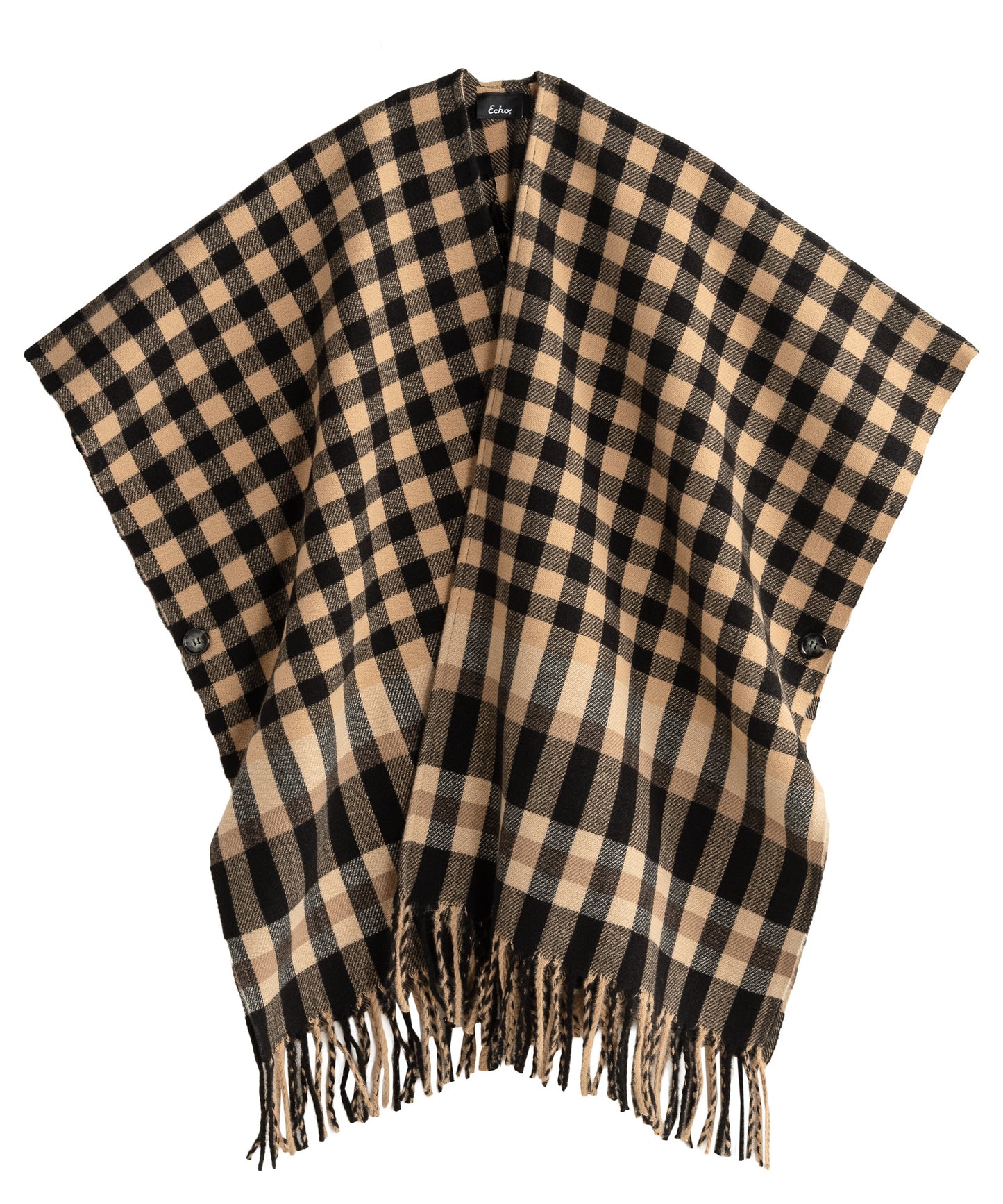 Bordered check ruana in black