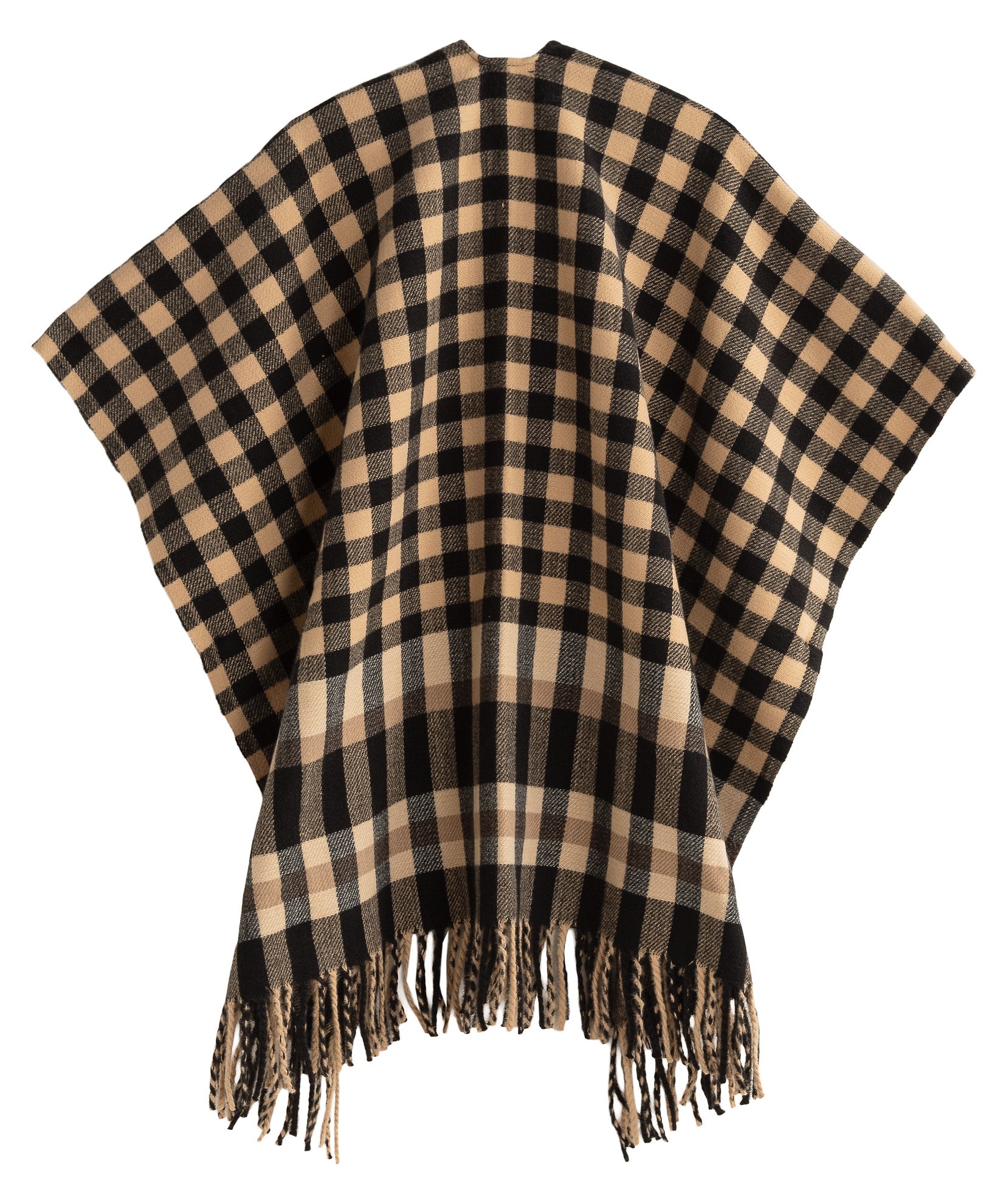 Bordered check ruana in black