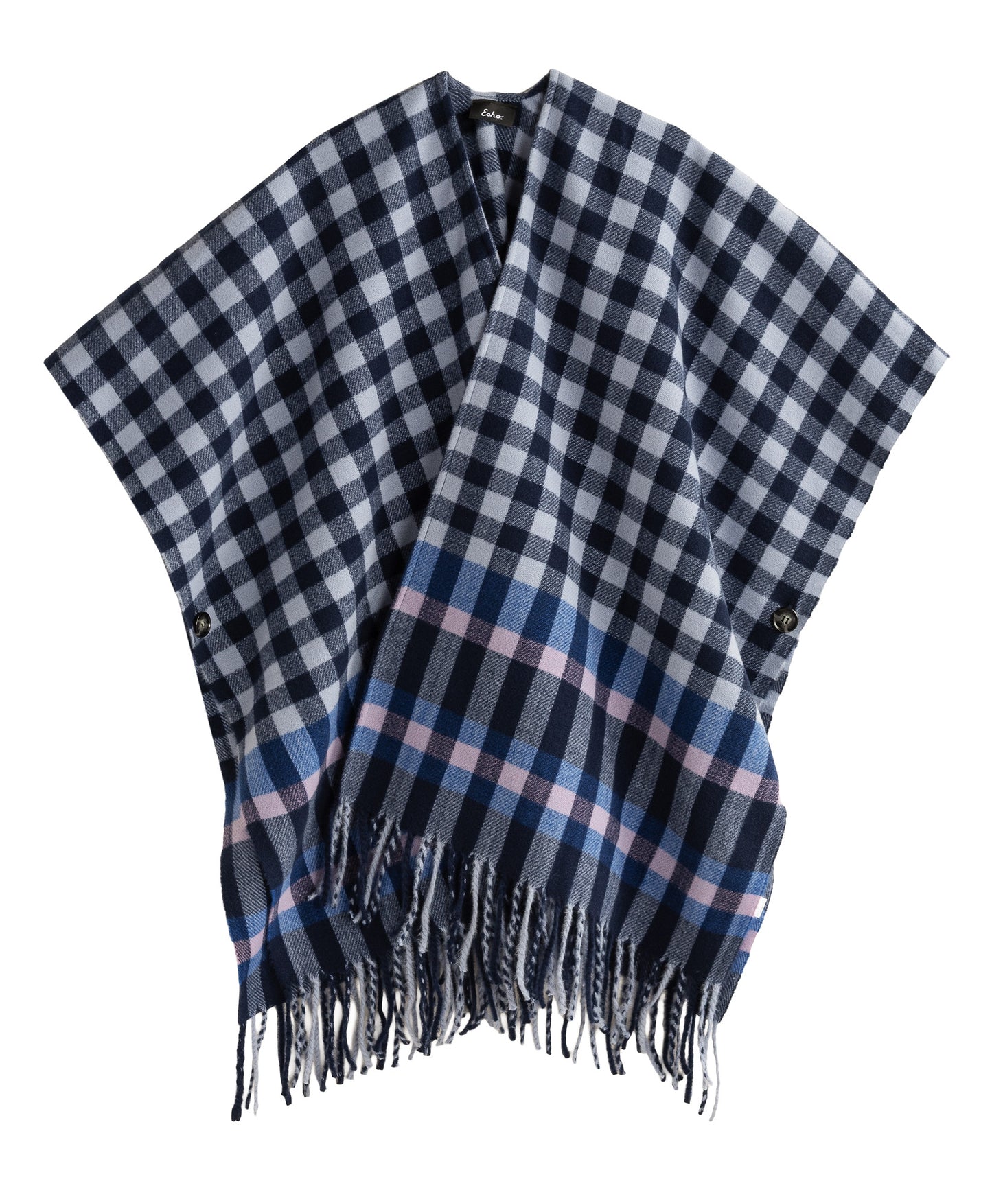 Bordered check ruana in navy