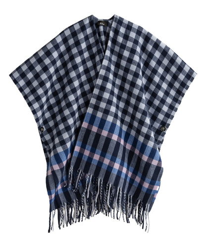 Bordered check ruana in navy