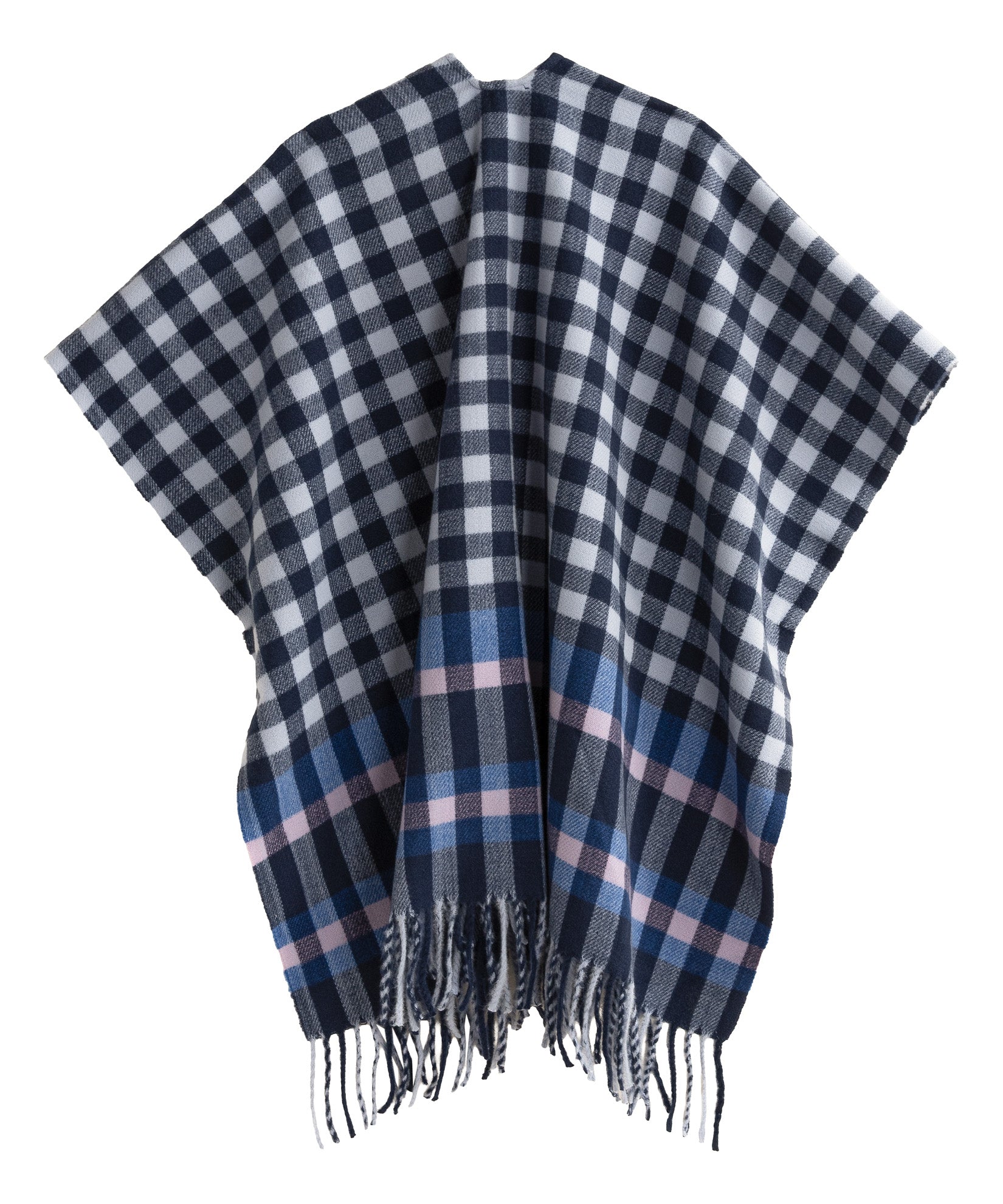 Bordered check ruana in navy