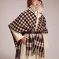 Bordered check ruana in black