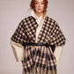 Bordered check ruana in black