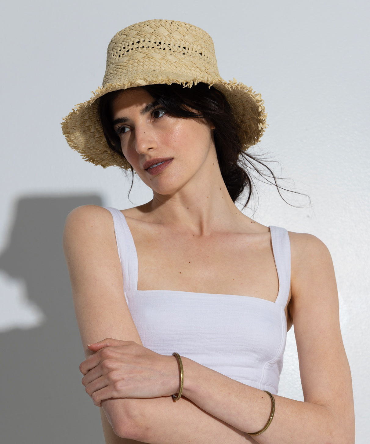 Majorca Bucket Hat in color Natural on model