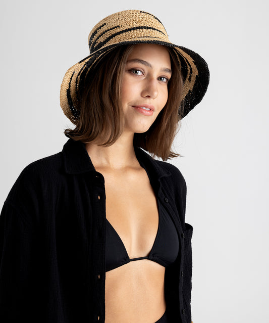 Model wearing Bimini Bucket Hat in color black