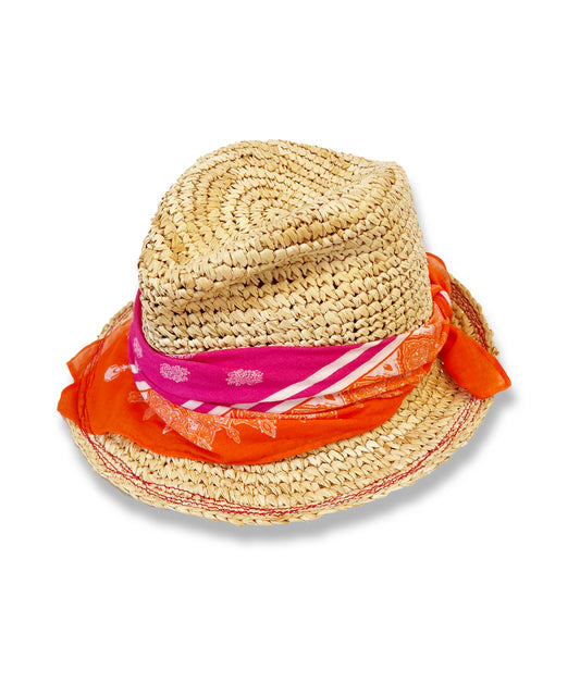 The Islander Raffia Straw Hat in pink hibiscus