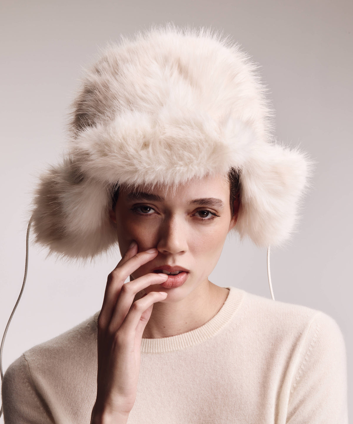 Faux Fur Trapper in Cream