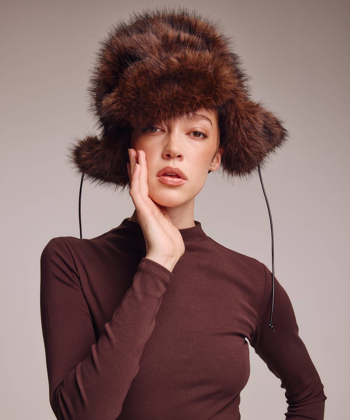 Faux Fur Trapper in Brown