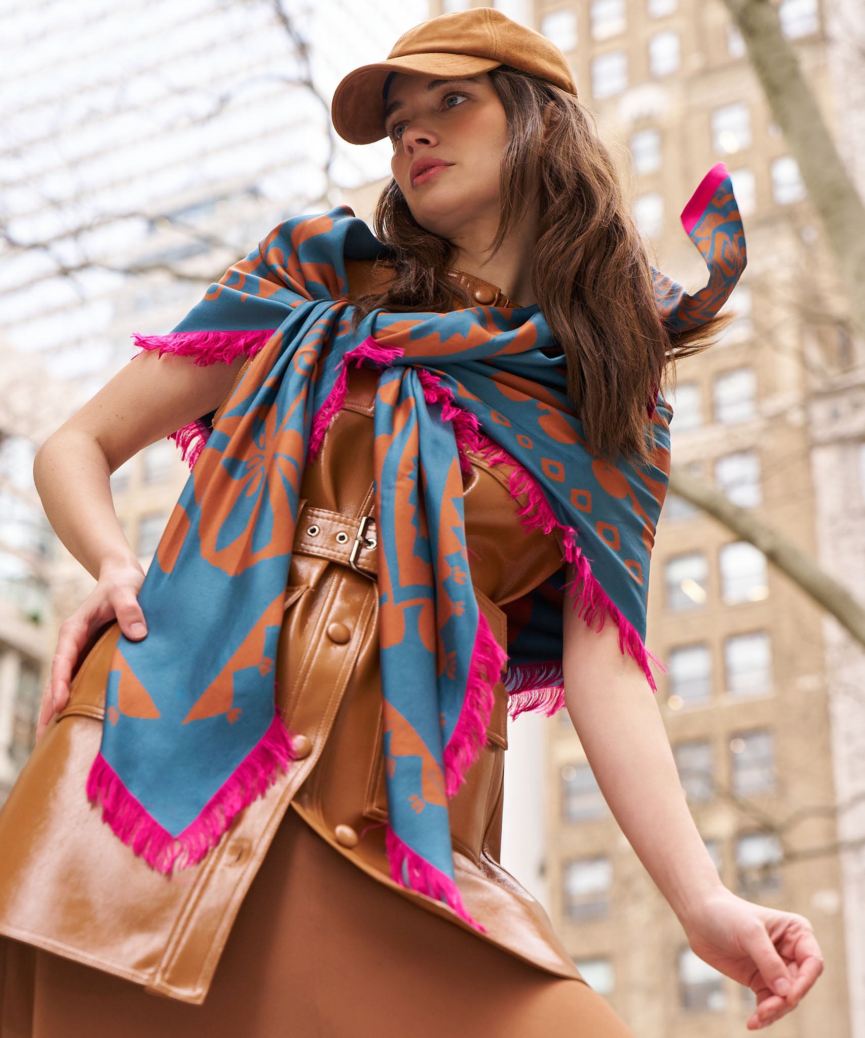 Park Paisley Oversized Silk Square Scarf in color fired brick